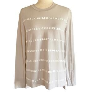 UNDERARMOUR Logo Print Loose Fit Long Sleeve Shirt Size Small Creamy Gray